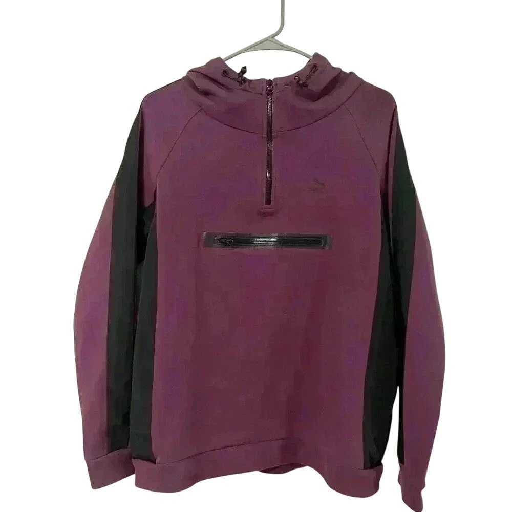 Puma Women's Burgundy Black Colorblock Half Zip Hoodie Sweatshirt Size‎ M